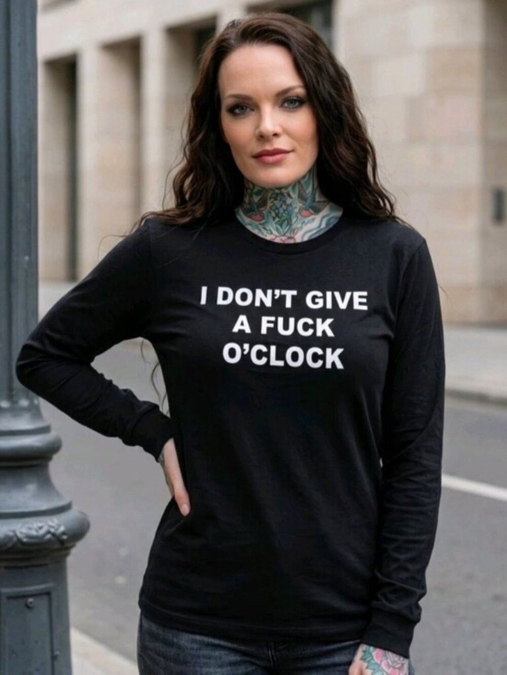 Fashion Nova IDGAF O Clock Slogan Print Crew Neck Long Sleeve Boyfriend Tee Top